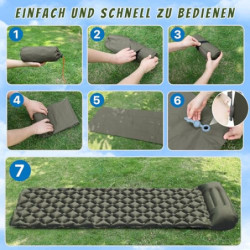 Karvipark Camping Isomatte mit Kopfkissen, Ultraleichte Luftmatratze Camping Kleines Packmaß, Schlafmatte Wasserdicht für Cam