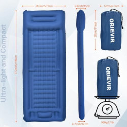 ORIEVIR Isomatte Camping, 12CM Verdicktes Aufblasbare Matratze mit Kissen und Fußpumpe,72cm Breiter Ultraleichte Luftmatratze