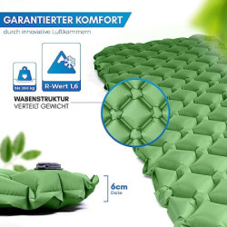 NORDMUT® 500g Isomatte Ultraleicht [mit Reparaturset] - Aufblasbare Luftmatratze Camping kleines Packmaß - Camping Matratze W