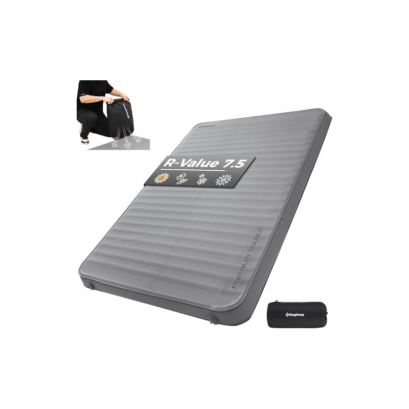 KingCamp R-Wert 7.5 Super Komfort Selbstaufblasende Isomatte Doppelbett Campingmatratze Winter Isomatte mit 3D-Konstruktion u KingCamp R-Wert 7.5 Super Komfort Selbstaufblasende Isomatte Doppelbett Campingmatratze Winter Isomatte mit 3D-Konstruktion u