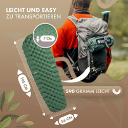 NATURBUMMLER ® Camping Isomatte Outdoor 195x56cm [sehr kompakt & leicht] inkl. Co2-Neutralität – in Sekunden aufgepumpt – Iso