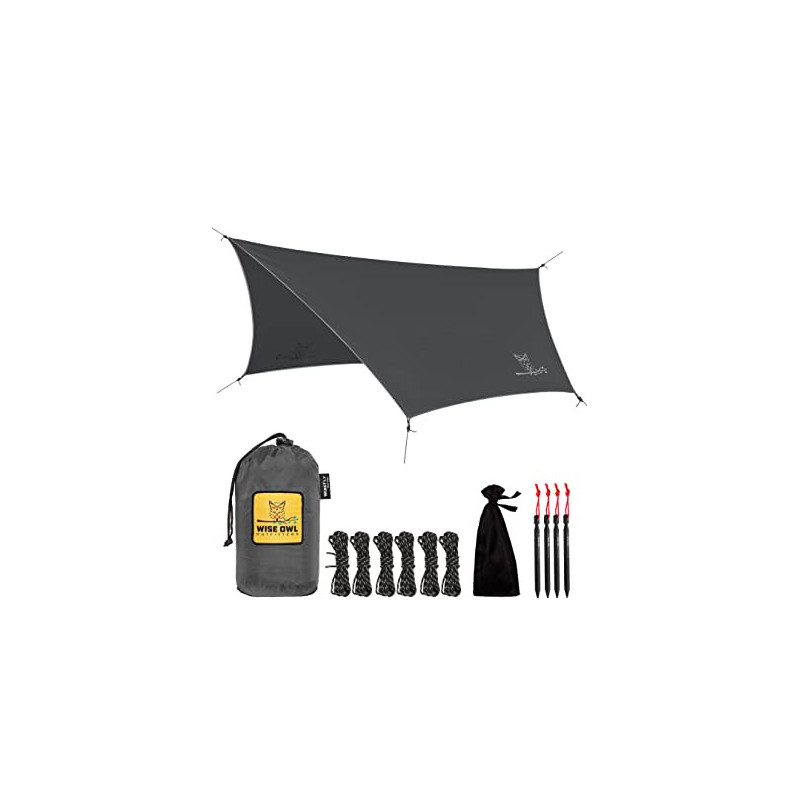 Wise Owl Outfitters Camping Tarp – wasserdichte Regenfliegenplane für Hängematte und Unterschlupf – Campingzubehör mit Zelthe Wise Owl Outfitters Camping Tarp – wasserdichte Regenfliegenplane für Hängematte und Unterschlupf – Campingzubehör mit Zelthe