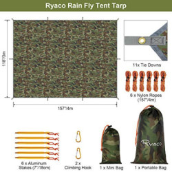 RYACO Tarp 3x4 m Wasserdicht Zeltplane Ultraleicht mit ösen + 6 Erdnägel + 6 Seilen, Anti-UV Schnee Regen Schutz Leicht Kompa