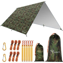 RYACO Tarp 3x3 m Wasserdicht Zeltplane Ultraleicht mit ösen + 6 Erdnägel + 6 Seilen, Anti-UV Schnee Regen Schutz Leicht Kompa