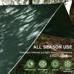 Bessport Zeltplane, Camping Zelt Tarp 3m x 3m Wasserdicht PU3000 mm Tarp für Hängematte, mit Ösen & 6 Aluminiumstifte & 8 Nyl