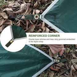 Bessport Zeltplane, Camping Zelt Tarp 3m x 3m Wasserdicht PU3000 mm Tarp für Hängematte, mit Ösen & 6 Aluminiumstifte & 8 Nyl