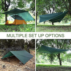 Bessport Zeltplane, Camping Zelt Tarp 3m x 3m Wasserdicht PU3000 mm Tarp für Hängematte, mit Ösen & 6 Aluminiumstifte & 8 Nyl
