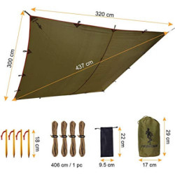 FREE SOLDIER Tarp Wasserdicht 3x3,2m Tarp Ultraleicht Zeltplanen UV Schutz Camping Sonnensegel Zelt Freien Multifunktionales 