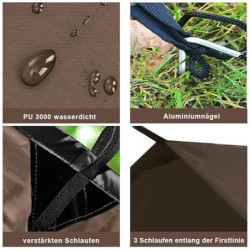 KALINCO Zeltplane Tarp für Camping Hängematte Regenschutz Multifunktionales UV Schutz Sonnensegel Zelt  Braun 3X3M 