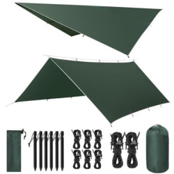VOSOIR Tarp 3x4M Wasserdicht, Ultraleicht Camping Zeltplane, mit 15 Öse+6 Aluminiumstifte+8 Nylonseile, Anti-UV Schnee Regen 
