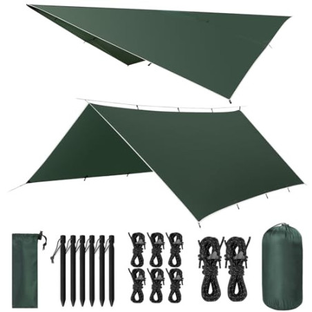 VOSOIR Tarp 3x4M Wasserdicht, Ultraleicht Camping Zeltplane, mit 15 Öse+6 Aluminiumstifte+8 Nylonseile, Anti-UV Schnee Regen 