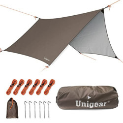Unigear Zeltplane wasserdicht, sechseckig Tarp mit Ösen + 6 Aluminium Erdnägel+ 6 Seilen, Abdeckplane für Hängematte, Regensc