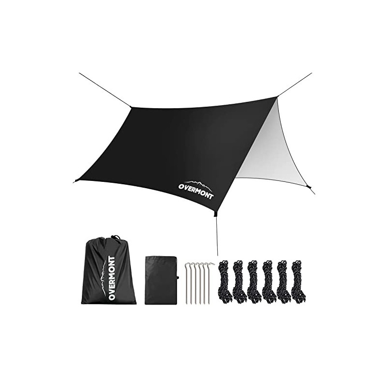 Overmont Camping Zeltplane 3m x 3m Tarp Multifunktional Tragbar Sonnensegel mit 6 Heringe und 6 Seilen Sonnenschutz für Hänge Overmont Camping Zeltplane 3m x 3m Tarp Multifunktional Tragbar Sonnensegel mit 6 Heringe und 6 Seilen Sonnenschutz für Hänge