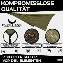 PURE HANG Premium Zeltplane Tarp 3x3 für Hängematte Outdoor Camping Wasserdicht mit Ösen Sonnensegel Strand Ultra-Leicht Sonn