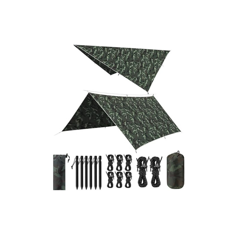 VOSOIR Tarp 3x3M Wasserdicht, Ultraleicht Camping Zeltplane, mit 9 Öse+6 Aluminiumstifte+8 Nylonseile, Anti-UV Schnee Regen S VOSOIR Tarp 3x3M Wasserdicht, Ultraleicht Camping Zeltplane, mit 9 Öse+6 Aluminiumstifte+8 Nylonseile, Anti-UV Schnee Regen S