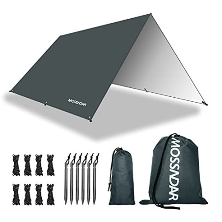 MOSSNDAR Tarp 3x3 Wasserdicht, Sonnensegel Zeltplane Wasserdicht mit ösen PU 3000mm, UV 50+ Camping Tarp Ultraleicht für Häng