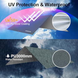 MOSSNDAR Tarp 3x3 Wasserdicht, Sonnensegel Zeltplane Wasserdicht mit ösen PU 3000mm, UV 50+ Camping Tarp Ultraleicht für Häng