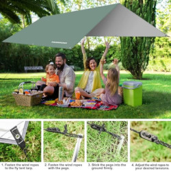 MOSSNDAR Tarp 3x3 Wasserdicht, Sonnensegel Zeltplane Wasserdicht mit ösen PU 3000mm, UV 50+ Camping Tarp Ultraleicht für Häng