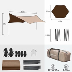 Forceatt Zeltplane, 3,7 * 4,3 m Tarp Ultraleicht mit 6 Umreifungspunkten, Tarp Wasserdicht Kann mit Zelt und Hängematte in Ca