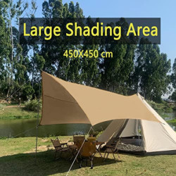 4,5x4,5m Großes Camping Tarp Zelt Ultraleicht Wasserdicht Multifunktional Awning Hexagon Tarpaulin Shelter für Auto Bushcraft