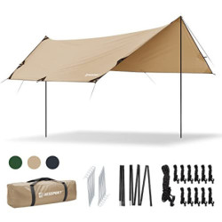 Bessport Tarp, Zeltplane Wasserdicht, 3x4.6m Mit Stützstange, Erdnägeln und Nylonschnur, Ultraleichte multifunktionale UV-Sch