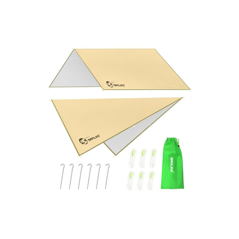 SAN LIKE Tarp 3x3m Wasserdicht, Zeltplane Ultraleicht mit ösen + 6 Heringe + 6 Seilen, Zeltplane für Hängematte, Sonnenschutz SAN LIKE Tarp 3x3m Wasserdicht, Zeltplane Ultraleicht mit ösen + 6 Heringe + 6 Seilen, Zeltplane für Hängematte, Sonnenschutz