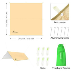 SAN LIKE Tarp 3x3m Wasserdicht, Zeltplane Ultraleicht mit ösen + 6 Heringe + 6 Seilen, Zeltplane für Hängematte, Sonnenschutz
