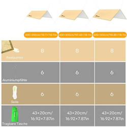 SAN LIKE Tarp 3x3m Wasserdicht, Zeltplane Ultraleicht mit ösen + 6 Heringe + 6 Seilen, Zeltplane für Hängematte, Sonnenschutz