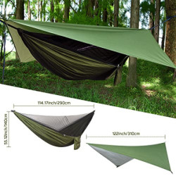 OTraki Hängematte Outdoor mit Tarp Moskitonetz 290cm x 140cm Ultraleicht Wasserdicht Camping Hammock Hängematten mit Insekten