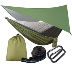 OTraki Hängematte Outdoor mit Tarp Moskitonetz 290cm x 140cm Ultraleicht Wasserdicht Camping Hammock Hängematten mit Insekten