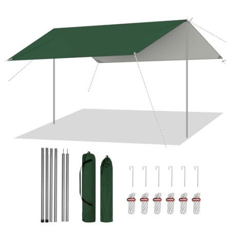WOLTU Zeltplane Wasserdicht 3x4 m PU 3000 mm, UV-Schutzplane Tarp mit 2 Stützstangen, multifunktionale Ultraleicht Camping Pl