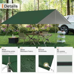 WOLTU Zeltplane Wasserdicht 3x4 m PU 3000 mm, UV-Schutzplane Tarp mit 2 Stützstangen, multifunktionale Ultraleicht Camping Pl