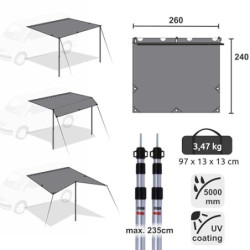 your GEAR Motorhome Cotton Tarp TC 260 x 240 Sonnensegel inkl. Aufstellstangen für Camping Bus, Van, Auto