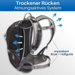 HiLo sports Radrucksack Allrounder 14 Liter - Fahrradrucksack mit Rücken Ventilationssystem - Wasserabweisender MTB Rucksack 