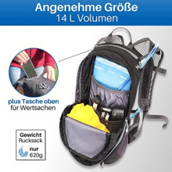 HiLo sports Radrucksack Allrounder 14 Liter - Fahrradrucksack mit Rücken Ventilationssystem - Wasserabweisender MTB Rucksack 