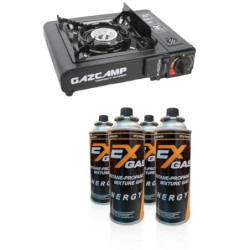 Gazcamp Gaskocher mit Koffer 2,34 kW Set mit MSF-1A Kartusche/n Windschutz Piezozündung Campingkocher Kartuschenkocher Campin