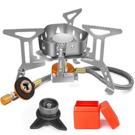 AUTOPkio Campingkocher 3500W, Winddicht Gas Campingkocher mit Piezozündung Faltbar Gaskocher Gasbrenner mit Adapter Gasherd f