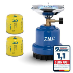 Z.M.C Campingkocher 1 flammig 1100 W + 2x Gaskartuschen 190 g, Gaskocher für Camping 13x20 cm, Kohlenanzünder, Mini Camping G