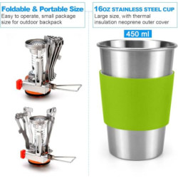 Odoland Camping Geschirr Set 10-teiliges Outdoor Kochgeschirr Aluminium Camping Töpfe Becher Faltbare Besteck Mini Campingkoc