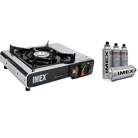 IMEX Camping GASKOCHER Set IM TRAGEKOFFER MIT 4 GASKARTUSCHEN JY-500A