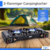 ZMC Camping Gaskocher 2-flammig mit 4x Gaskartuschen 227g und Grillplatte, 2,5 KW inkl. Adapter für LPG Anschluss + Aufbewahr
