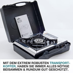 TOM Adventure Edelstahl Camping-Gaskocher mit 16 oder 12 x Gaskartuschen und Koffer im Set – Campingkocher mit Gaskochfeld – 