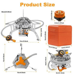 Adiwo Campingkocher 6800 W, Gaskocher mit Piezozündung und Tragebox Gas Camping Kocher Tragbar Gasbrenner Winddichter Camping