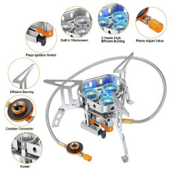 Adiwo Campingkocher 6800 W, Gaskocher mit Piezozündung und Tragebox Gas Camping Kocher Tragbar Gasbrenner Winddichter Camping