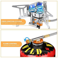 Adiwo Campingkocher 6800 W, Gaskocher mit Piezozündung und Tragebox Gas Camping Kocher Tragbar Gasbrenner Winddichter Camping