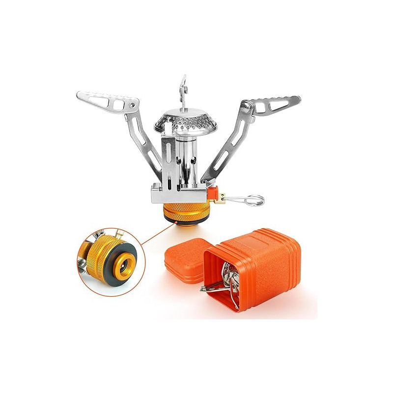 ELEUTH Campingkocher,Klein Faltbar Camping Gaskocher mit Piezozündung 3000W, Kompakt Haltbar Mini Gasbrenner mit Tragebox zum