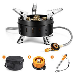 Odoland Campingkocher 11000W Gaskocher mit Adapter und Faltbar Aluminium Gas Campingkocher für Schraubkartusche Gasbrenner Fa