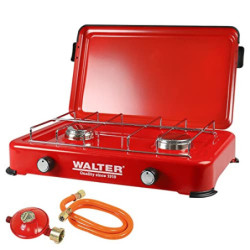 WALTER Duo Campingkocher mit 2 Brennern, stufenloser Regelung & kompaktem Design – Ideal für Campingausflüge und Outdoor-Aben