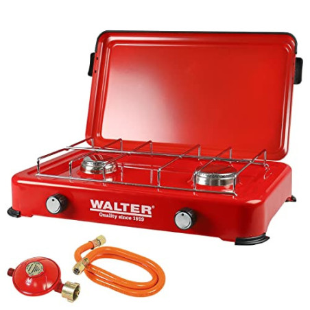WALTER Duo Campingkocher mit 2 Brennern, stufenloser Regelung & kompaktem Design – Ideal für Campingausflüge und Outdoor-Aben