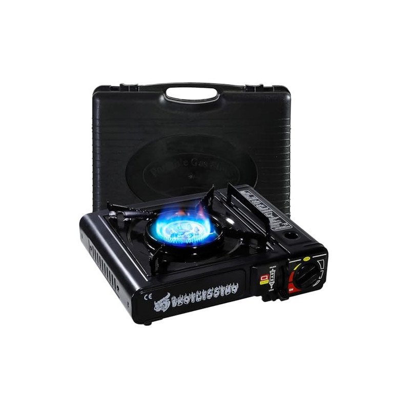 CCLIFE Campingkocher Gaskocher Camping neueste Sicherheitsprüfung 2024, 1-flammig mit Tragekoffe, Gasherd camping mit Piezozü
